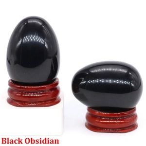 Natural Semi-Precious Black Obsidian Stone 30x40mm Egg Shape Crystal with Stand